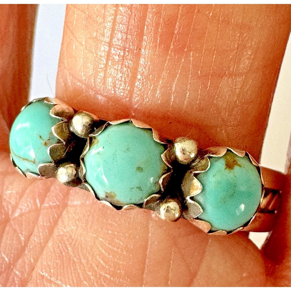 Navajo Ring #8 Mine Turquoise Sz 9.5 Wedding Band Signed 7mm Row Sterling Rope